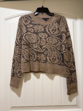 Tahari Taupe and Dark Brown Paisley Crewneck Sweater